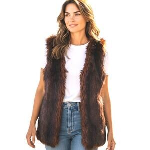 Me Jane XS Brown Faux Fur Women's Vest Coat Jacket Misses Size 0 2 Extra Small